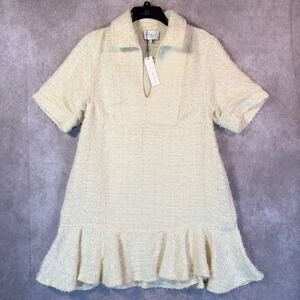 Mable Anthropologie Cream Tweed Collared Flounce Mini Dress Women S Coquette